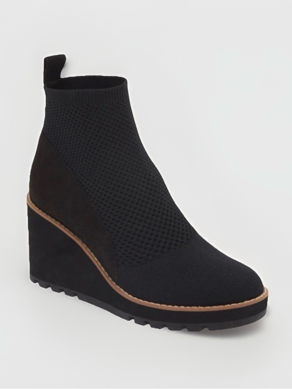 Eileen Fisher Quill Womens Wedge Ankle Booties Black Knit Suede 9 Shoes Stretch